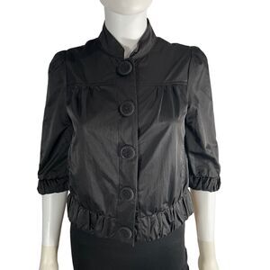 Bizz Half Sleeve Button-up Jacket Black Ruffle